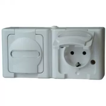 HEINRICH KOPP BLUE ELECTRIC combinación de superficie interruptor y toma Schuko, IP44, blanco ártico, 250V, 16A (131202003)