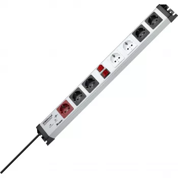 Heinrich Kopp POWERversal regleta con 7 tomas AC, tipo F, IP20, 3600 W, negro/gris/rojo/blanco, cable de 1,4 m
