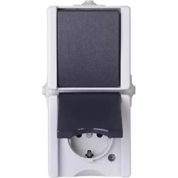 Heinrich Kopp Combinación vertical interruptor/enchufe Schuko superficie zonas húmedas proAQA Gris