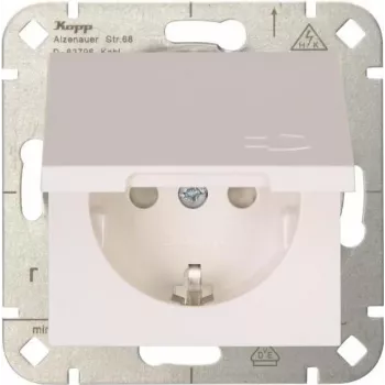 HEINRICH KOPP HK 07 Enchufe Schuko 1 toma con tapa abatible, Blanco puro, empotrar, IP44, 250V/16A, 940129002