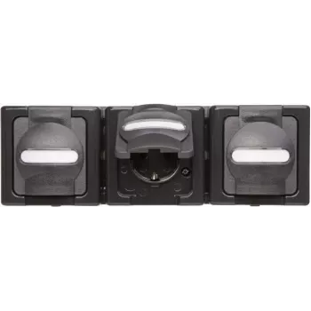 Heinrich Kopp BlueElectric Enchufe de superficie 3x Schuko IP44 Antracita Brillante Horizontal con tapa abatible