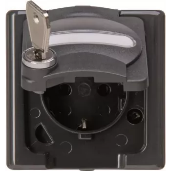 Heinrich Kopp BlueElectric toma de corriente de superficie 1 toma antracita brillante IP44 con tapa abatible y protección infantil horizontal