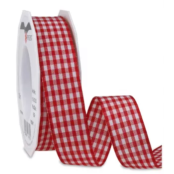 C.E. Pattberg Cinta de regalo cuadro Vichy mate rojo/blanco 25 mm x 20 m