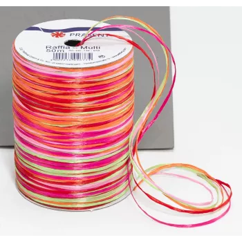 C.E. PATTBERG Cinta de regalo rafia mate rosa/rojo/naranja/verde 3,0 mm x 50,0 m