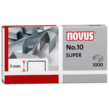 Novus Dahle N.º 10 SUPER grapas - 5 mm de longitud de patas - acero inoxidable - 1000 grapas - capacidad 20 hojas