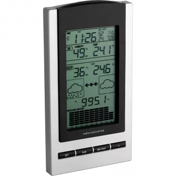 TFA Gaia Estación meteorológica radioeléctrica con LCD en color, 433 MHz, radiocontrolada DCF-77, negra
