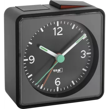 TFA Dostmann 60.1013.01 Despertador electrónico Push - Analógico, negro, movimiento silencioso, snooze, retroiluminación