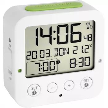 TFA Bingo Despertador radioeléctrico digital blanco con temperatura