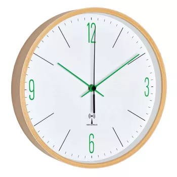 TFA Dostmann Reloj de pared radioeléctrico analógico de diseño con marco de arce, verde (60.3524.04)