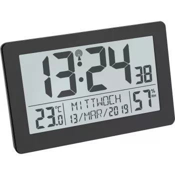 TFA Dostmann 60.2557.01 Reloj radioeléctrico con clima ambiental, pantalla grande, negro