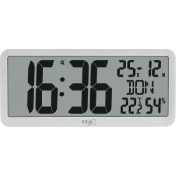 TFA 60.4525.02 Reloj radioeléctrico digital blanco con indicación de clima ambiental
