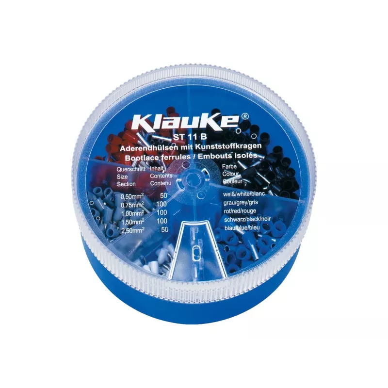 KLAUKE ST 11 B surtido de terminales tubulares aislados - 625 uds., 0,5-10 mm², caja gris/negra