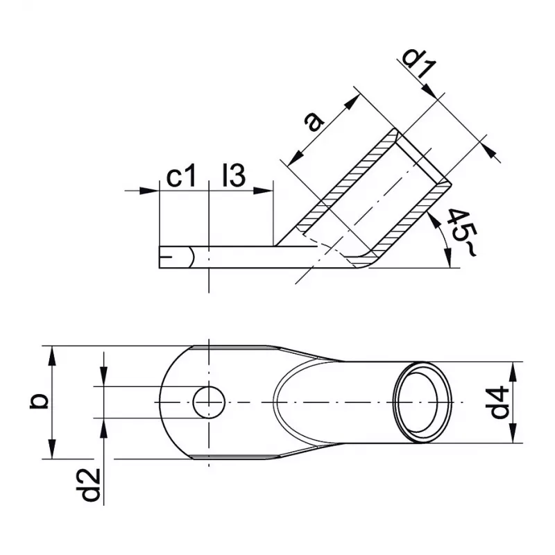 Klauke 47R1245 Terminal tubular 45° 70mm² M12 E-Cu galvanizado estañado