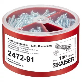 Caja organizadora de tornillos para dispositivos Kaiser Elektro 2472-91, 100 unidades por tamaño 3,2x15/25/40 mm