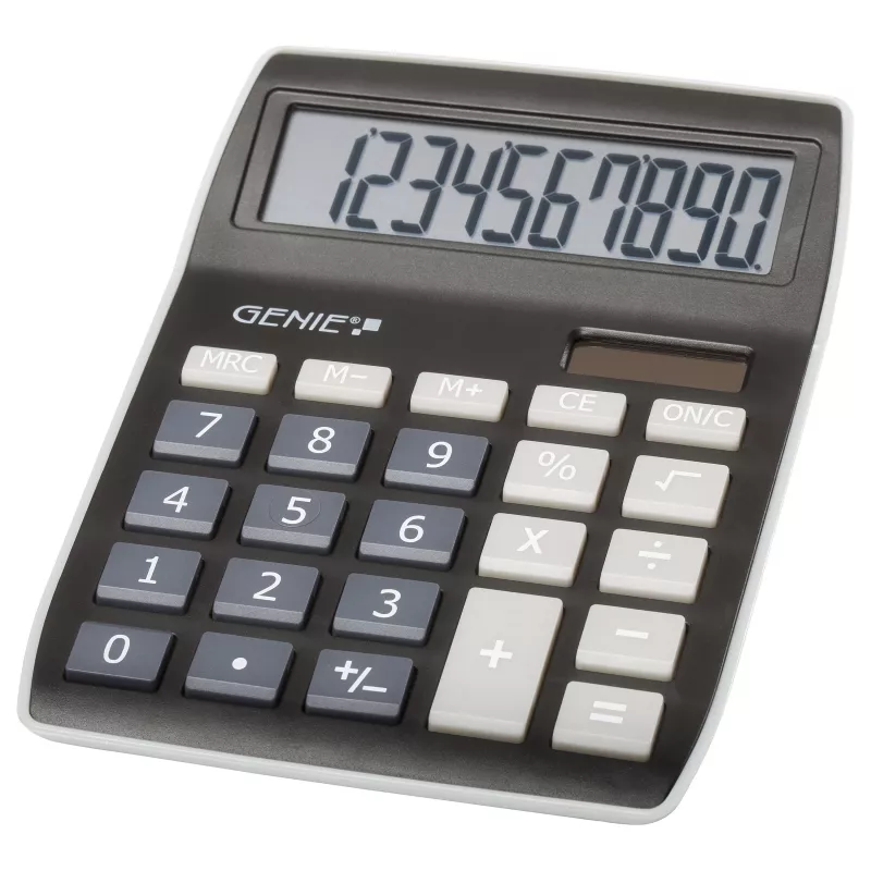 Genie 840 BK Calculadora de sobremesa - 10 dígitos - pantalla inclinable - alimentación dual (solar y batería) - negro/gris