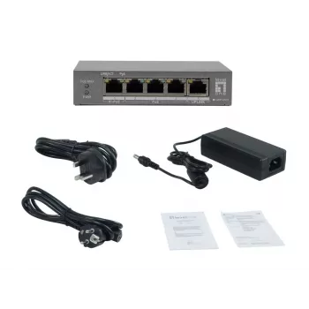 LevelOne GEP-0531 Switch PoE+ no gestionado, 3x GE PoE+ (30W) + 1x Hi-PoE (60W), Presupuesto 60W, Sobremesa de plástico