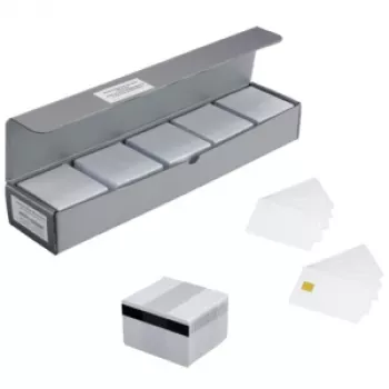 ICO MAGCARD250 tarjetas de banda magnética, pack de 250 tarjetas de PVC blancas con banda magnética HiCo, 30 mil, tamaño tarjeta de crédito