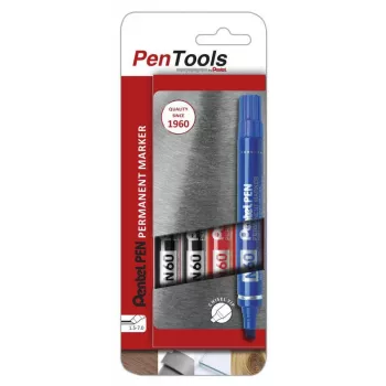 Pentel N60 rotulador permanente punta biselada pack de 4 colores surtidos negro, azul, rojo, verde