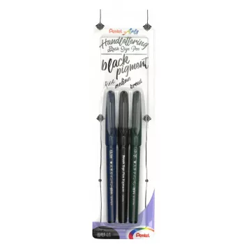 Pentel Arts Sign Pen Brush set de pinceles de caligrafía negro pack de 3