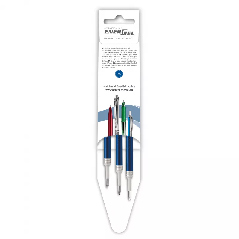 Pentel 3 recambios de bolígrafo de gel EnerGel azul 0,7 mm
