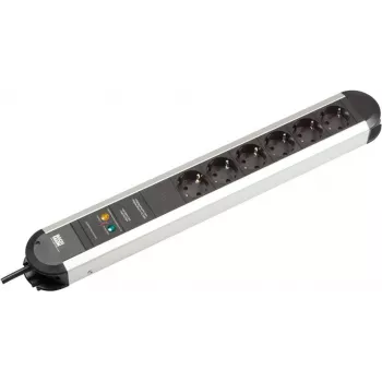 BACHMANN PRIMO regleta de protección contra sobretensiones, 6 tomas AC, 1,75 m, tipo F, aluminio, negro