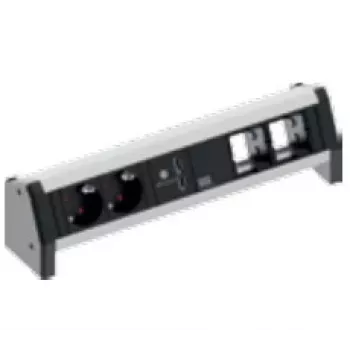 Bachmann DESK 1 panel de conexión de mesa, aluminio, negro, 2 tomas AC, 230 V, 16 A, función de carga USB