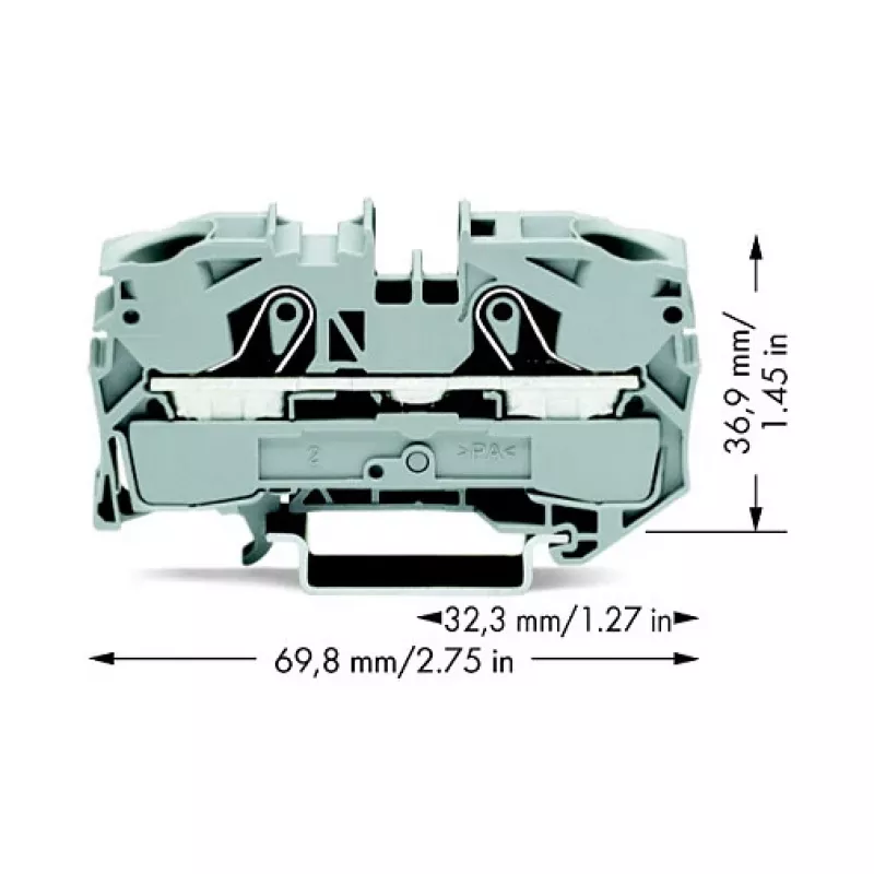WAGO 2016-1201 borne de paso, 16 mm², 800 V, gris, Push-in CAGE CLAMP