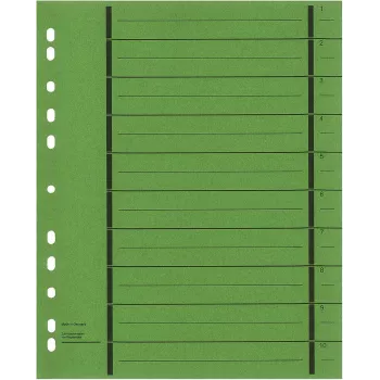 WEKRE 50 hojas separadoras verde A4 4 agujeros 160 g/m² cartón