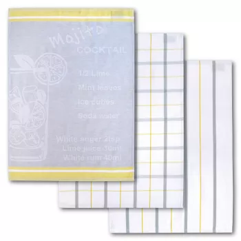 Dyckhoff Mojito Set de paños de cocina Cocktail, a cuadros, 3 piezas, 50x70 cm