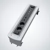 Kindermann CablePort Turn caja empotrable de mesa con 2 tomas Schuko, 2 RJ45 CAT6, 2 HDMI, 1 USB-A 3.0, giro de 360°, plata/negro
