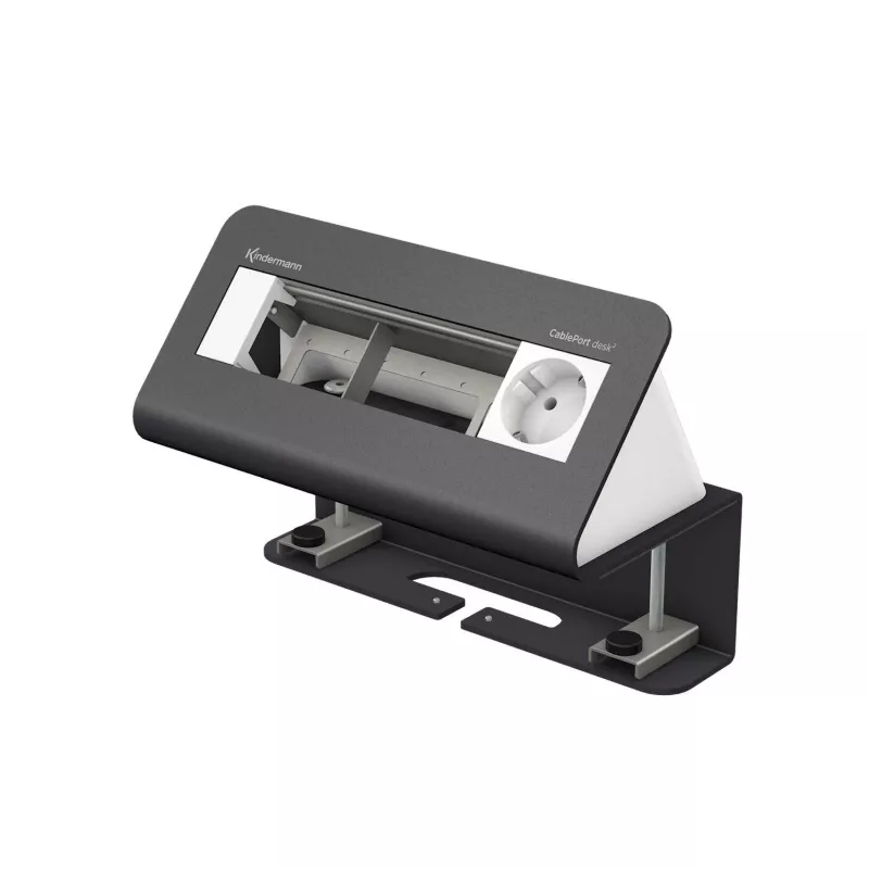 Kindermann CablePort desk placa de conexión de escritorio de 4 vías - 4 tomas Schuko, 2x RJ45 Cat.6A, 2x USB-A, 1x HDMI, 1x USB-C, negro