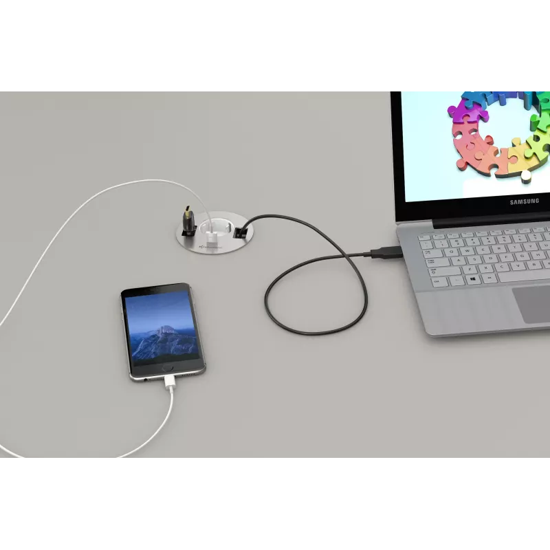 Kindermann CablePort table³ caja de conexión de mesa para montaje empotrado, plata