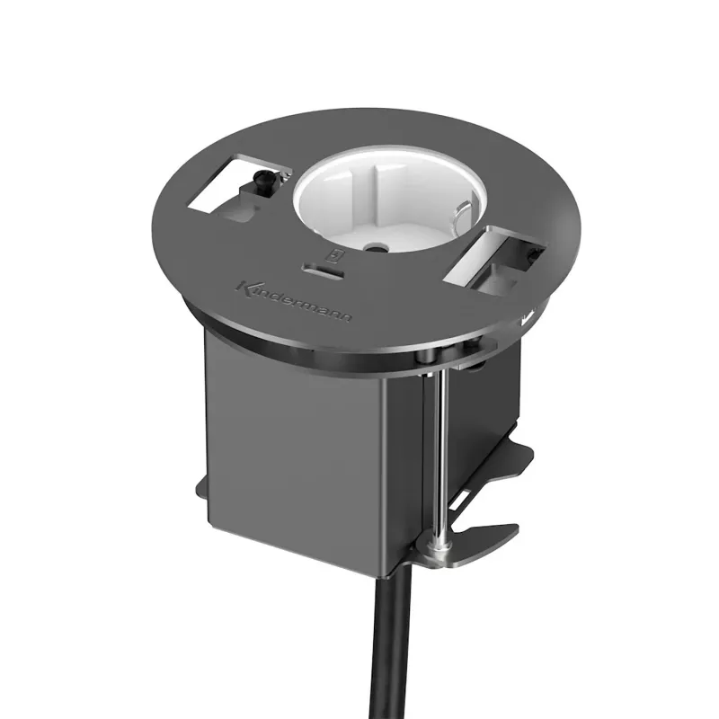 Kindermann CablePort table³ unidad de conexión de mesa empotrada con 2x Schuko, 2x RJ45, 1x HDMI, 1x USB-A, plata/negro