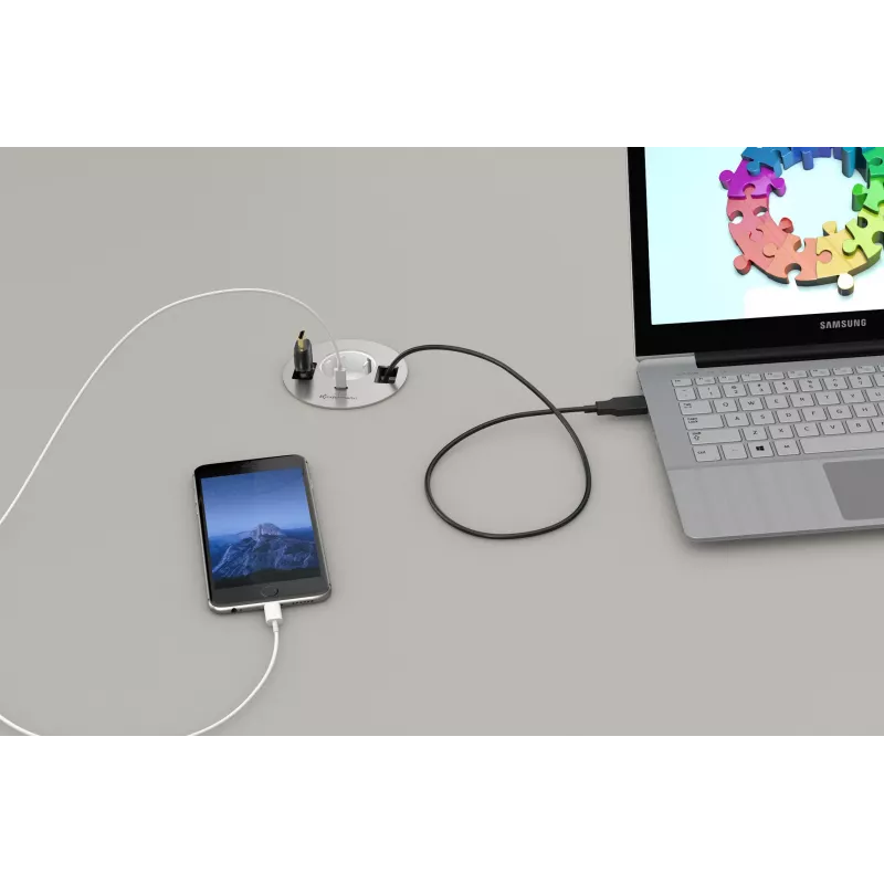 Kindermann CablePort table³ unidad de conexión de mesa empotrada con 2x Schuko, 2x RJ45, 1x HDMI, 1x USB-A, plata/negro