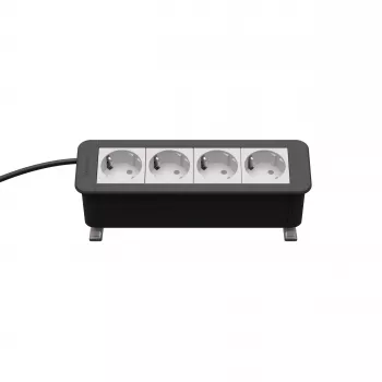 Kindermann CP Office Desk módulo de alimentación 4 vías (4 x Schuko, cable de 3m, plata/negro)