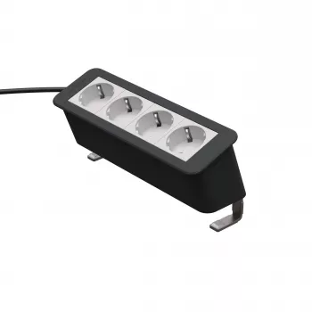 Kindermann CP Office Desk módulo de alimentación 4 vías (4 x Schuko, cable de 3m, plata/negro)