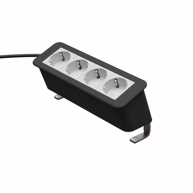 Kindermann CP Office Desk módulo de alimentación 4 vías (4 x Schuko, cable de 3m, plata/negro)