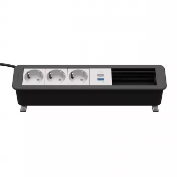 Kindermann CP Office Desk 6-f 3xStr 1xUSB A/C panel de conectividad de mesa plata/negro