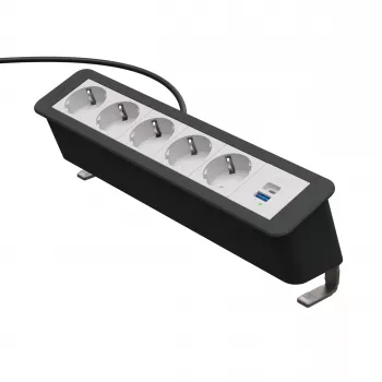 Kindermann CP Office Desk Regleta de 5 tomas Schuko 1x USB-A 3m negra