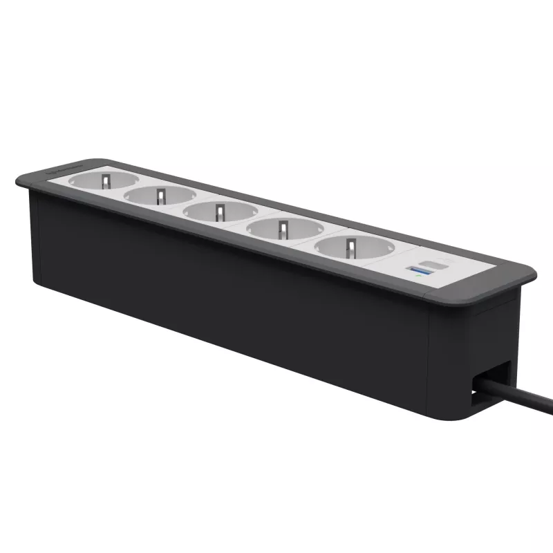 Kindermann CablePort Office Frame 6 tomas 5x Schuko 1x USB-C PD 60W plata
