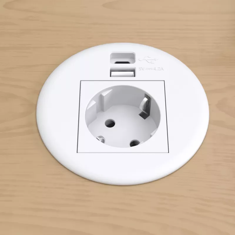 Kindermann CablePort Table White (STS-R90-2 blanco) - panel de conexión de mesa con 2x tomas Schuko