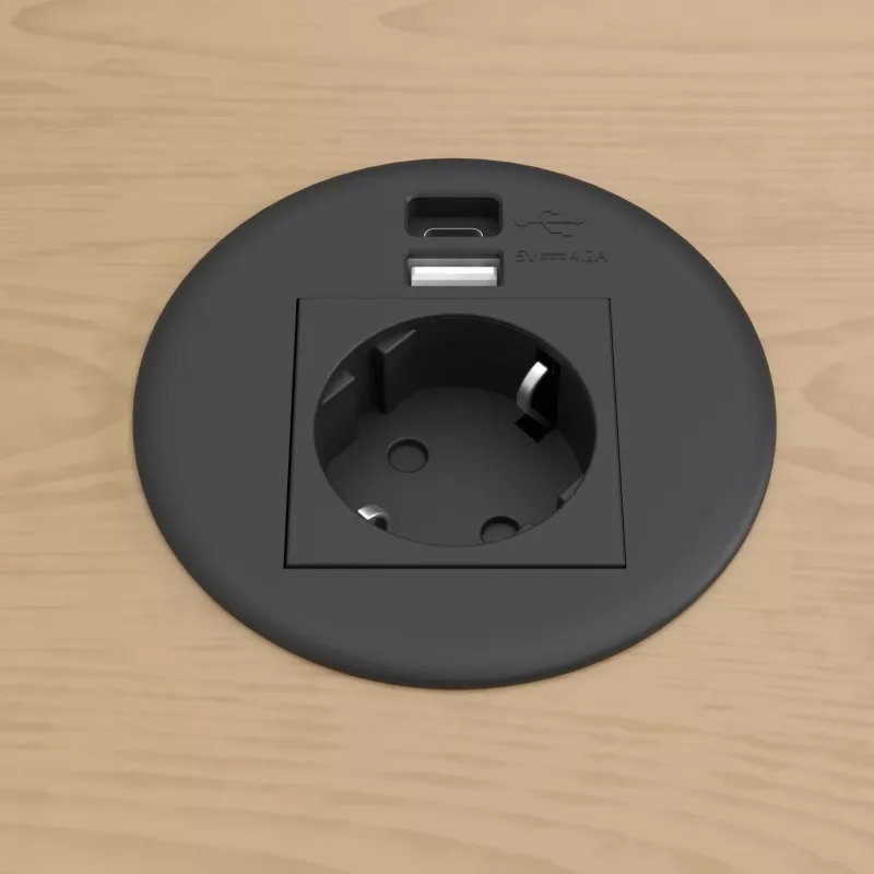 Kindermann CablePort Table negro (STS-R90-2 blac) - Carcasa de panel de conexión de mesa