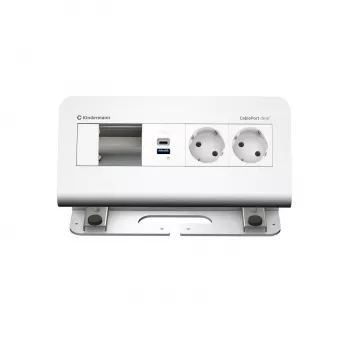 Kindermann CablePort desk² Módulo de conexión de mesa 4 tomas 2x corriente 2x USB, aluminio