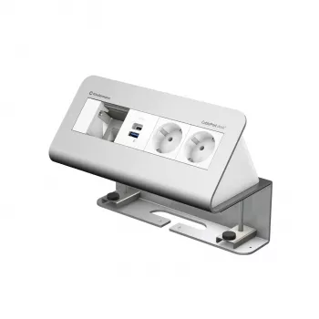 Kindermann CablePort desk² Módulo de conexión de mesa 4 tomas 2x corriente 2x USB, aluminio