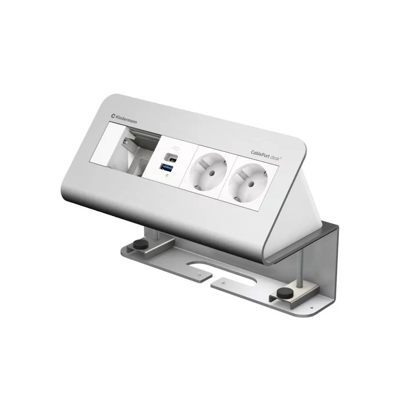 Kindermann CablePort desk de 4 vías 2x corriente 2x USB módulo de conexión de mesa, aluminio