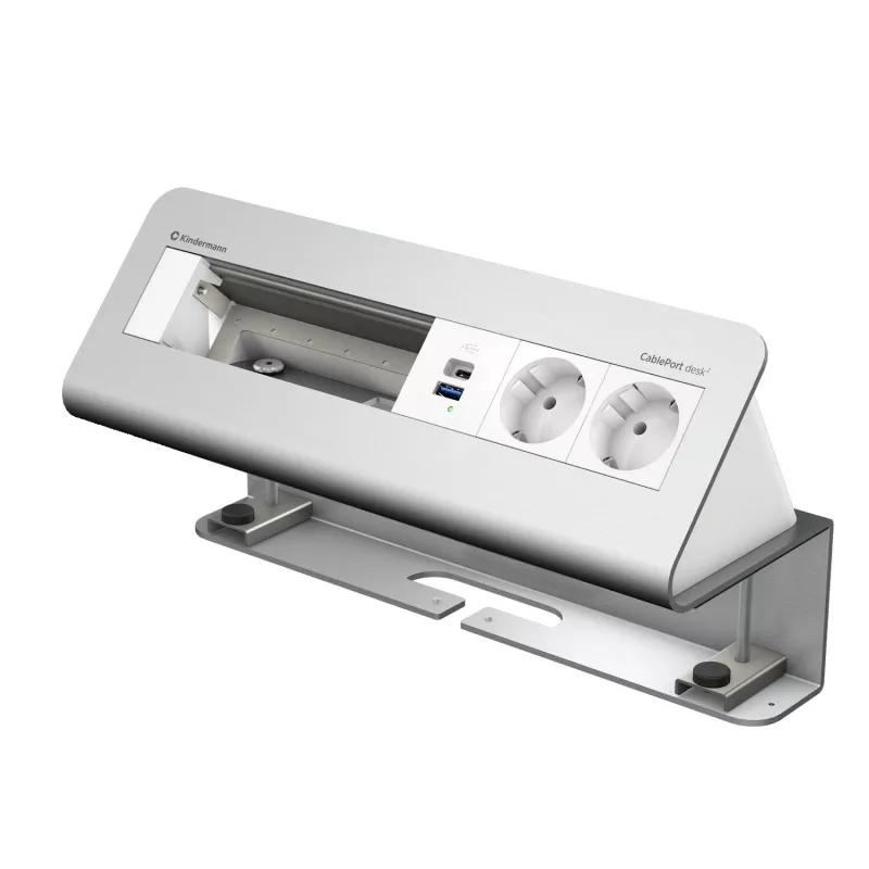 Kindermann CablePort desk² Módulo de fijación de mesa 6 tomas 2x carga USB plata/negro