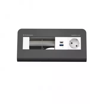 Kindermann CP desk² 80 Panel de conexión de mesa 4 tomas con 1x corriente y 1x USB-A, plata/negro