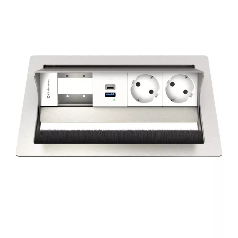 Kindermann CP Standard VA 4f. panel de conexión de escritorio con 2x tomas Schuko y 1x puerto de carga USB-A, plata/negro