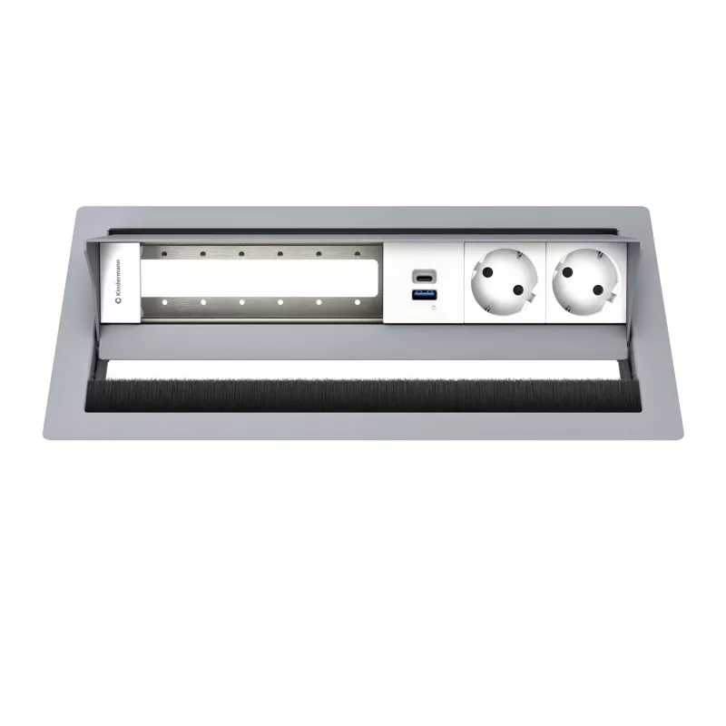 Kindermann CP Standard² Panel de conexión de mesa 6 tomas con 2 tomas de corriente, 1x conexión de carga USB-A, HDMI, RJ45