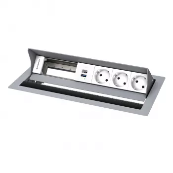 Kindermann CP Standard² Panel de conexión de mesa 6 tomas con 3x corriente y 1x función de carga USB-A, plata